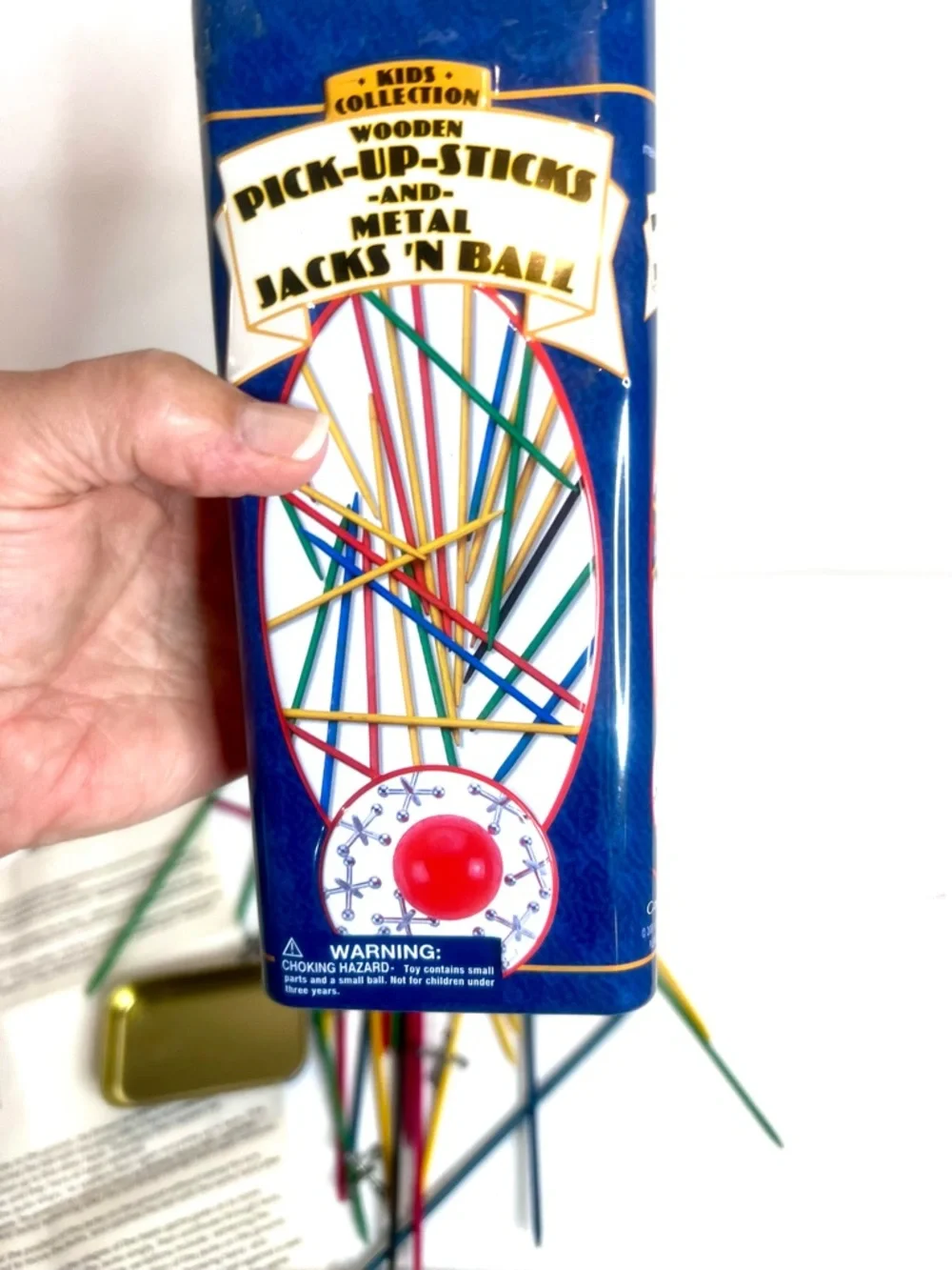 Vintage Pick-Up Sticks & Metal Jacks Game Set Tin Kids Collection Complete NOB